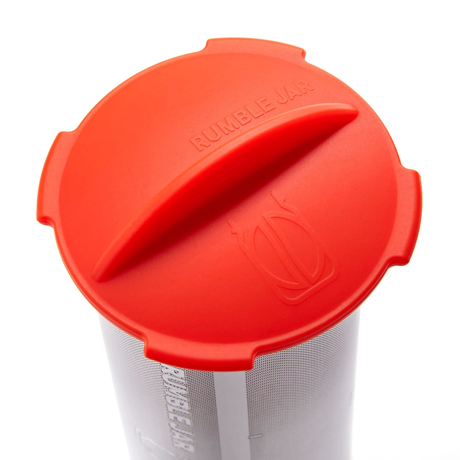 Rumble Jar's silicone cap in orangey-red