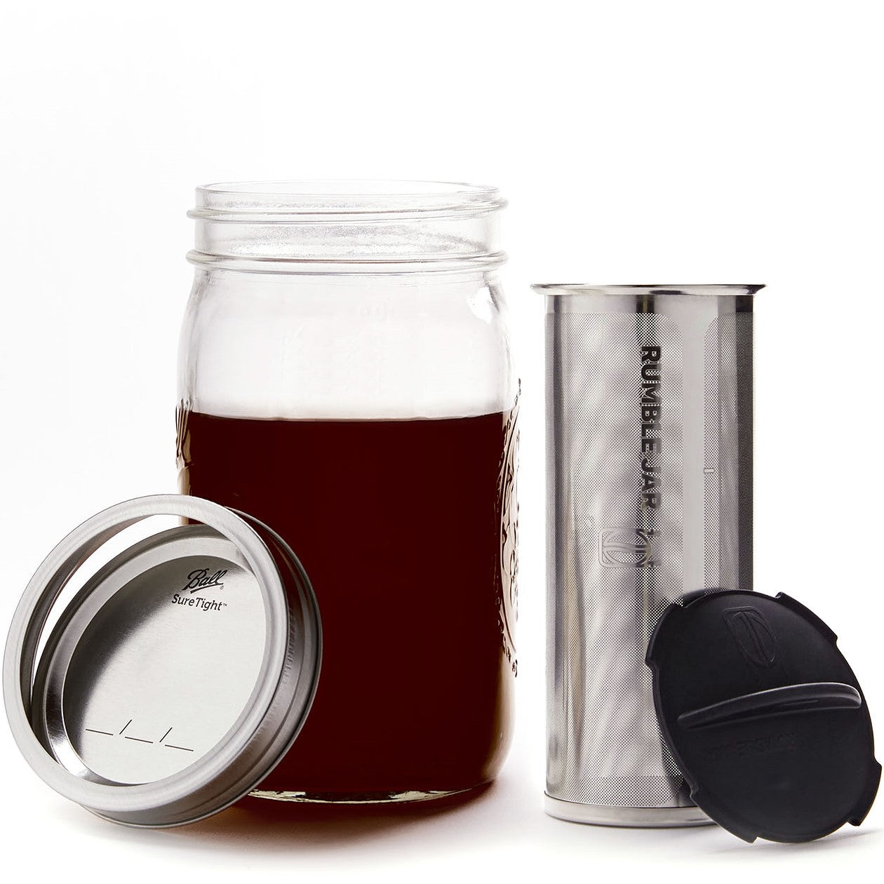 Rumble Jar Quart Size Traditional Mason Jar with Dark Black Cap