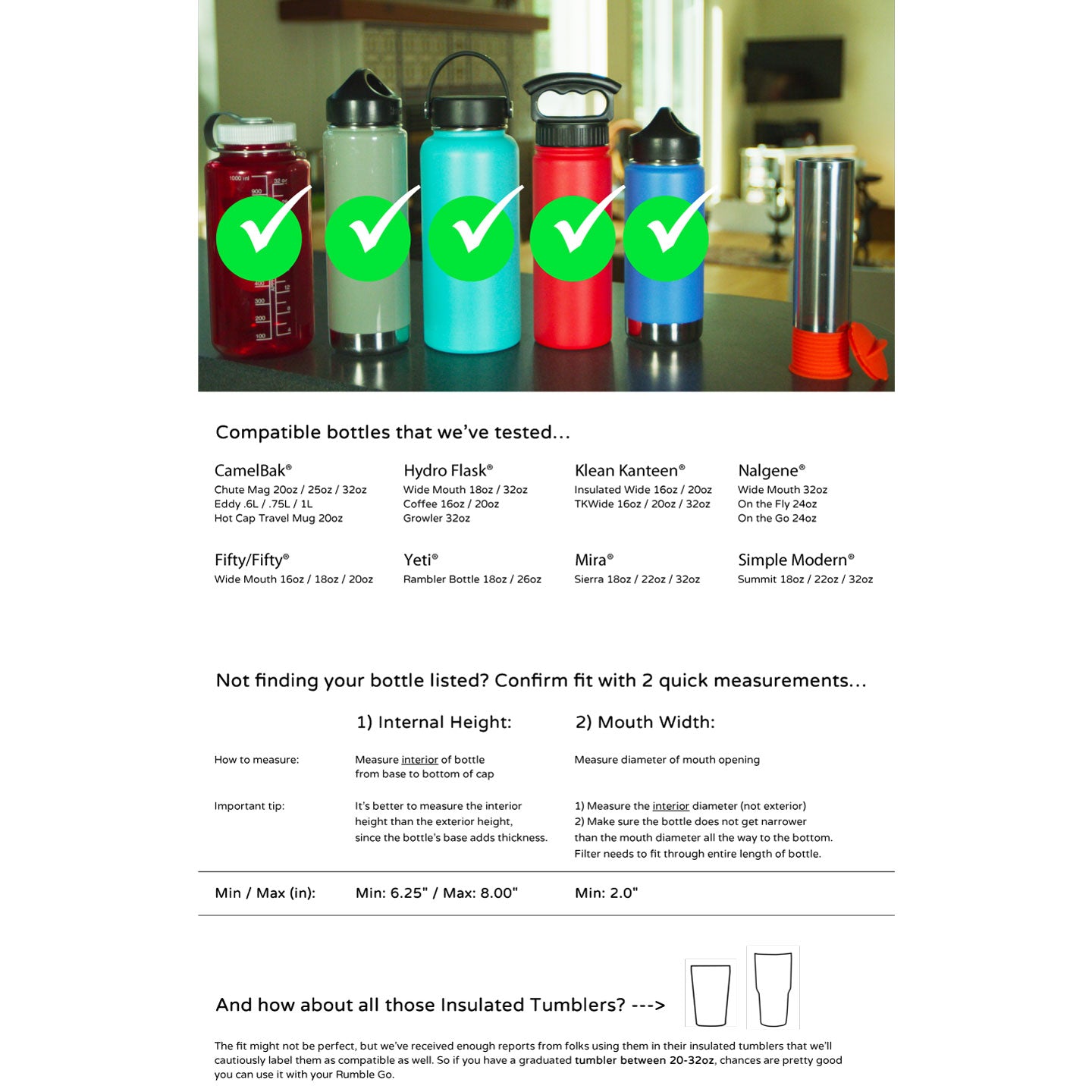 Rumble Go compatible wide mouth bottle list