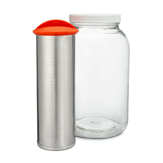 Rumble Jar one gallon 128 ounce cold brew filter standing next to a compatible glass jar
