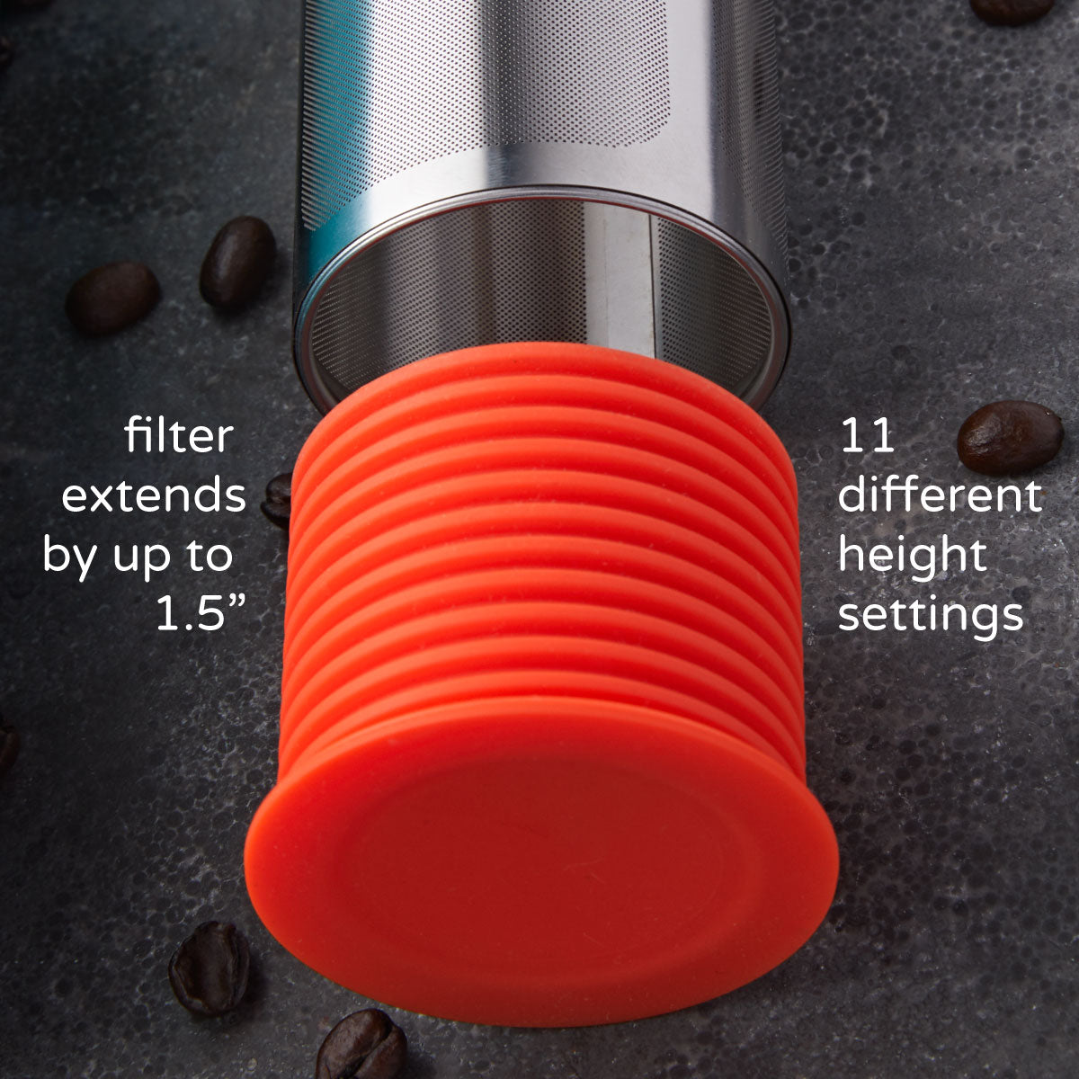 Rumble Go's silicone base is height adjustable to 11 different height settings at a range of 1.5"