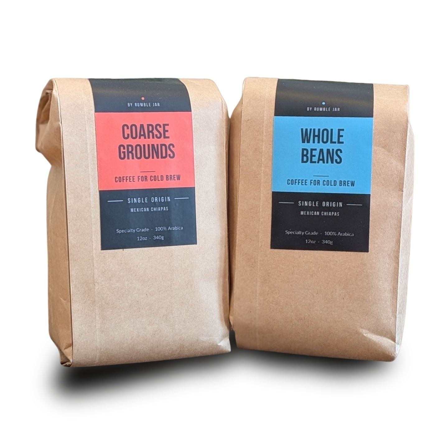 Bag of Coarse Ground and Bag of Whole Bean Coffee for Cold Brew