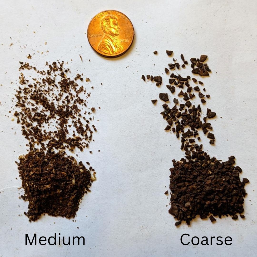 medium grounds on the left, coarse grounds on the right vs a penny
