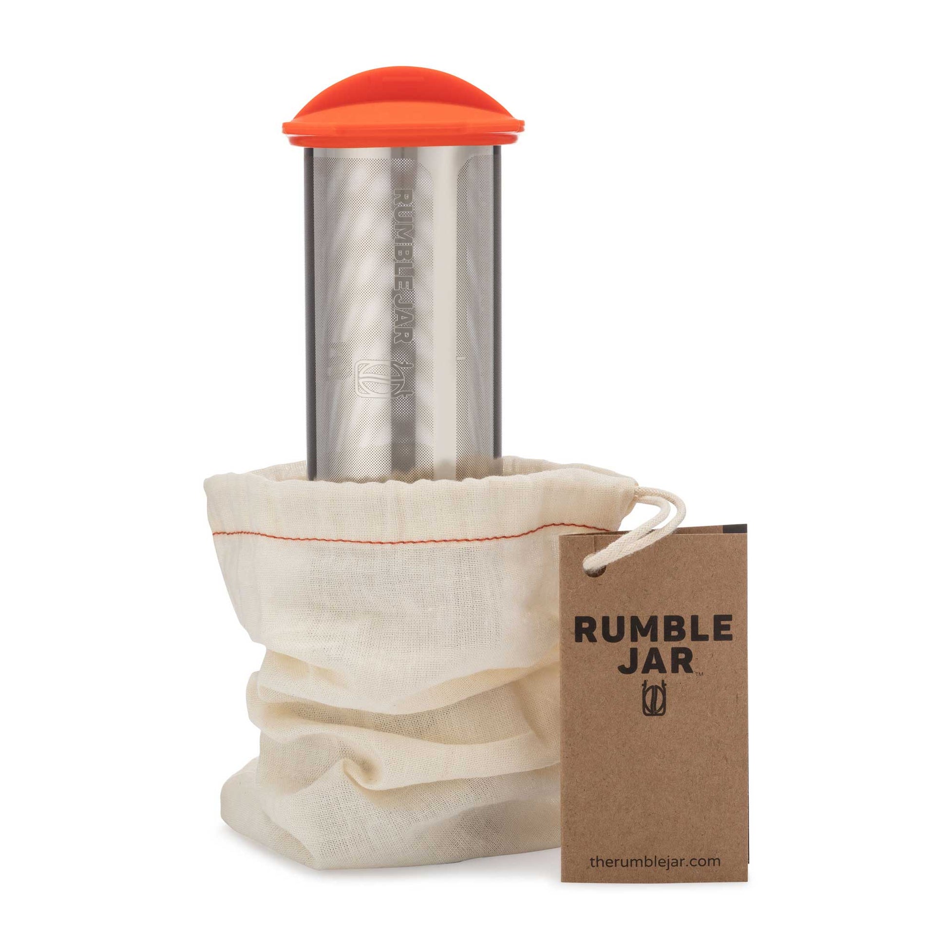  Rumble Go: Portable Cold Brew Coffee Filter - Fits Wide Mouth  Water Bottles, 16-32oz – Universal Fit - Brews Coffee Anywhere -  Eco-Friendly & No Disposable Parts (Orangey-Red Cap & Base)