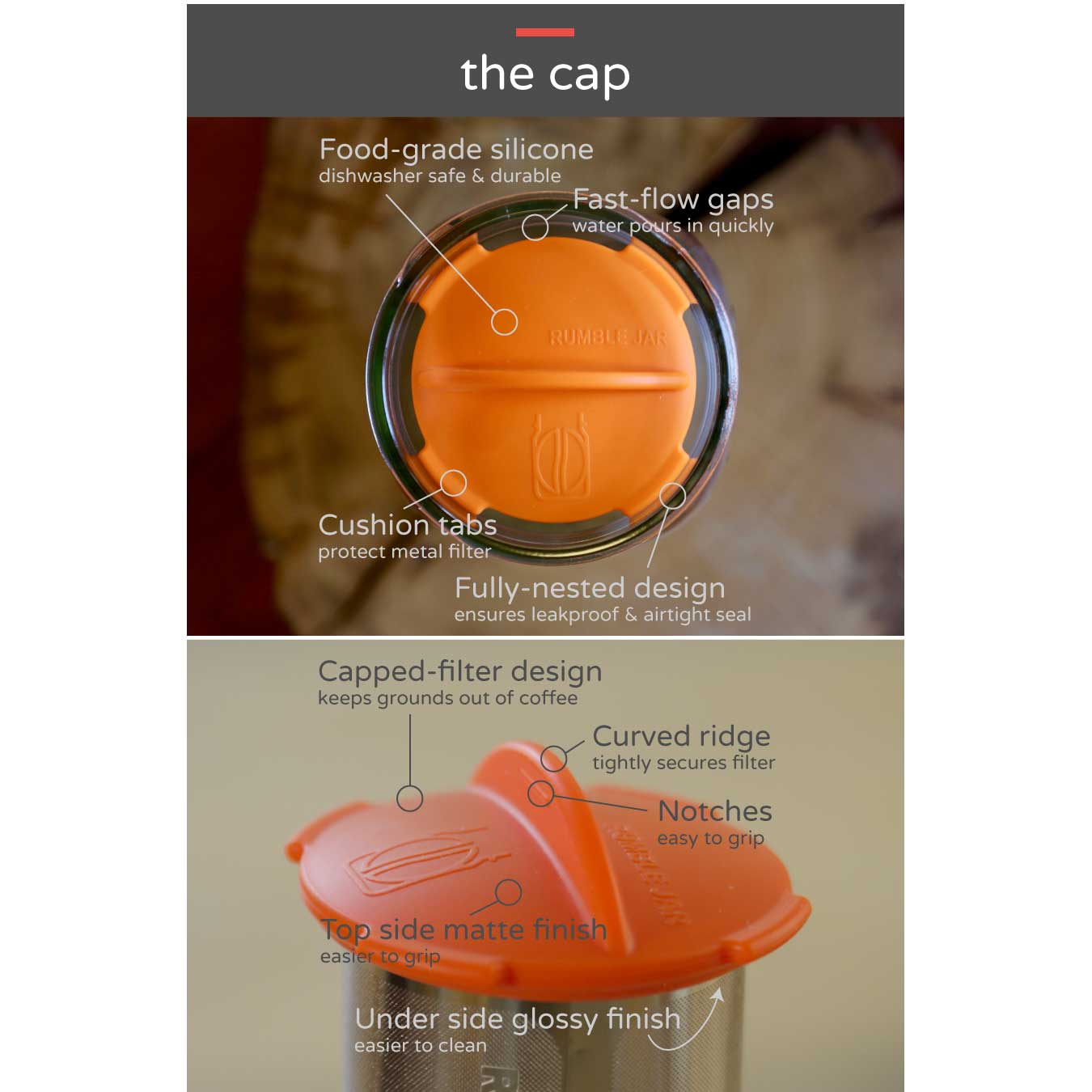 Rumble Jar XL 64oz Filter - Orange, Red