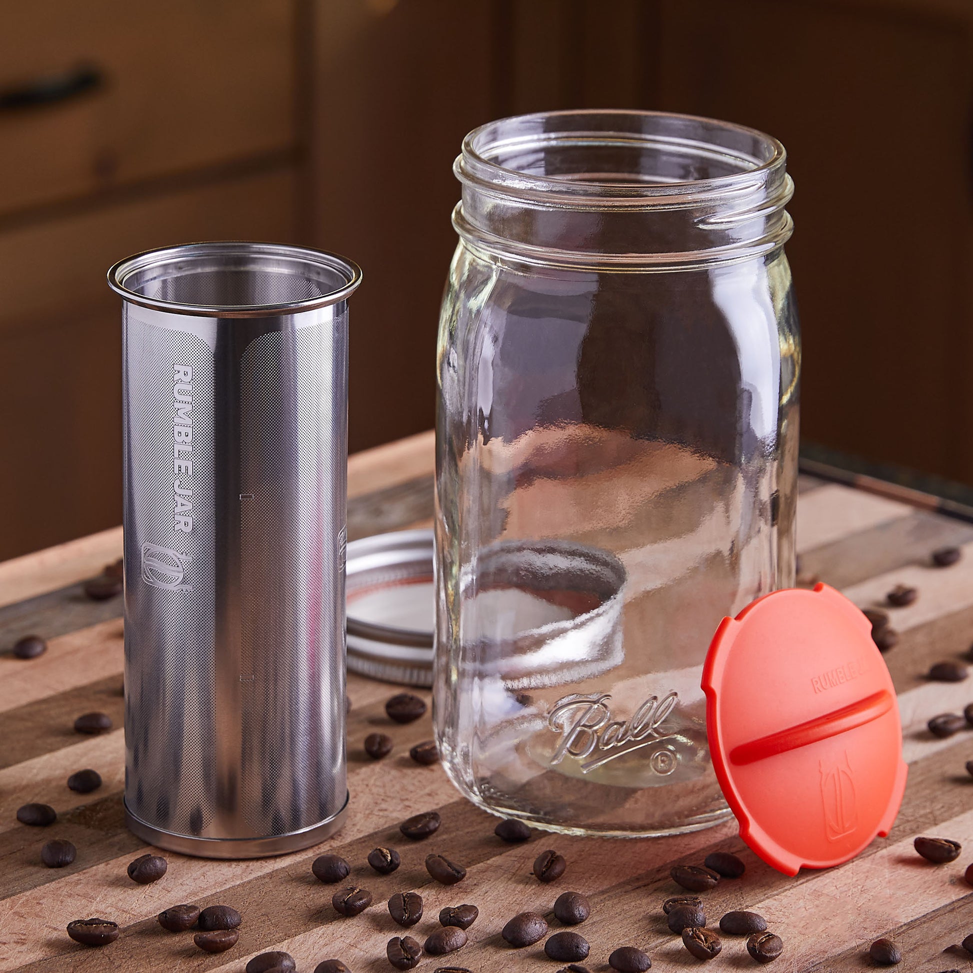 Rumble Jar Cold Brew Coffee Maker in a Mason Jar