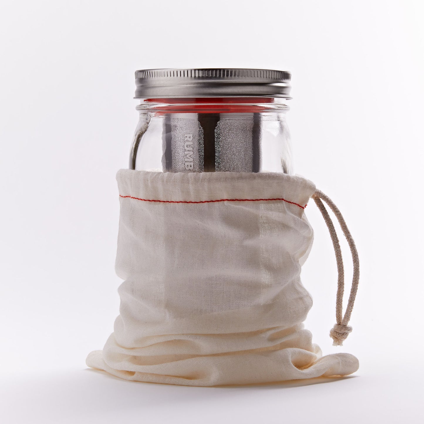 Rumble Jar cold brew maker includes an optional cotton filter sock 