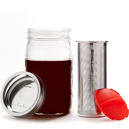 Rumble Jar Quart Size Traditional Mason Jar with Orangey-Red Cap